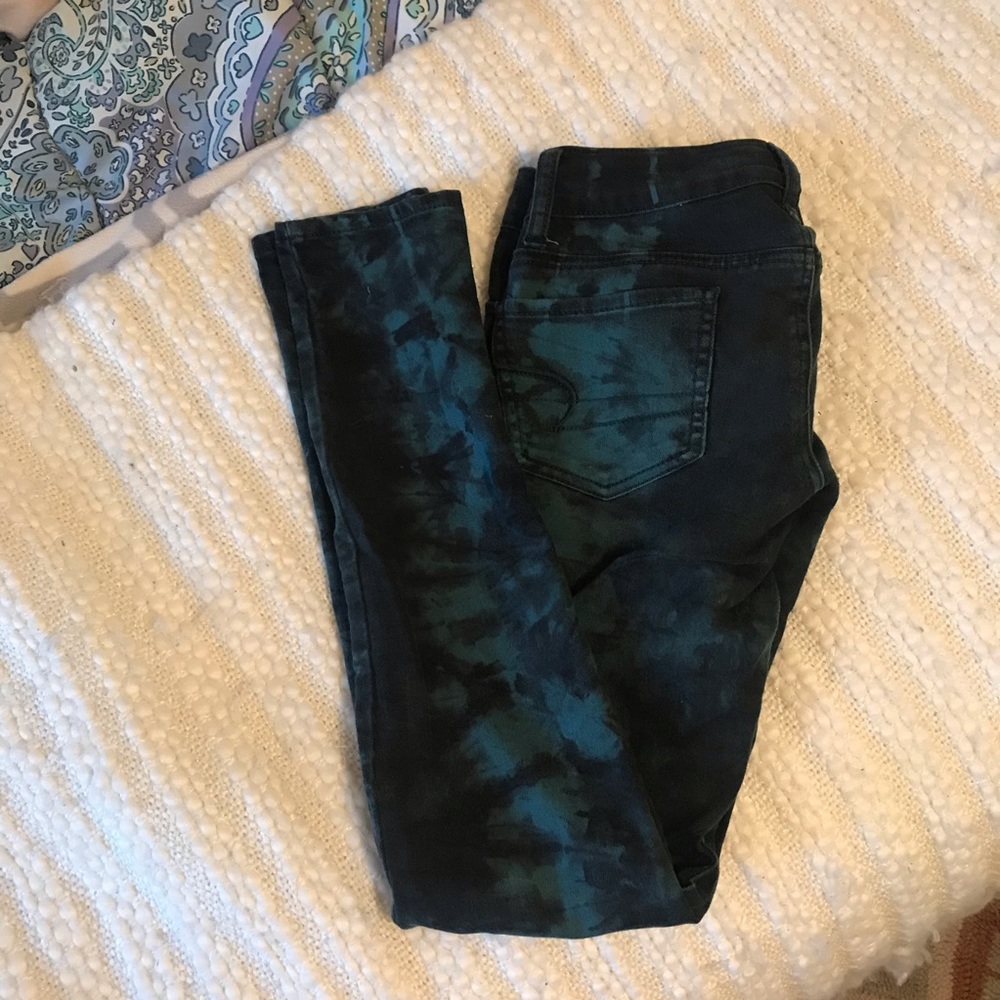 Black and green tye dye print jeggings